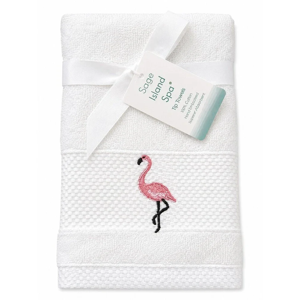 Flamingo Fingertip Towels Set of 2 Embroidered Guest Bath Beach House Summer